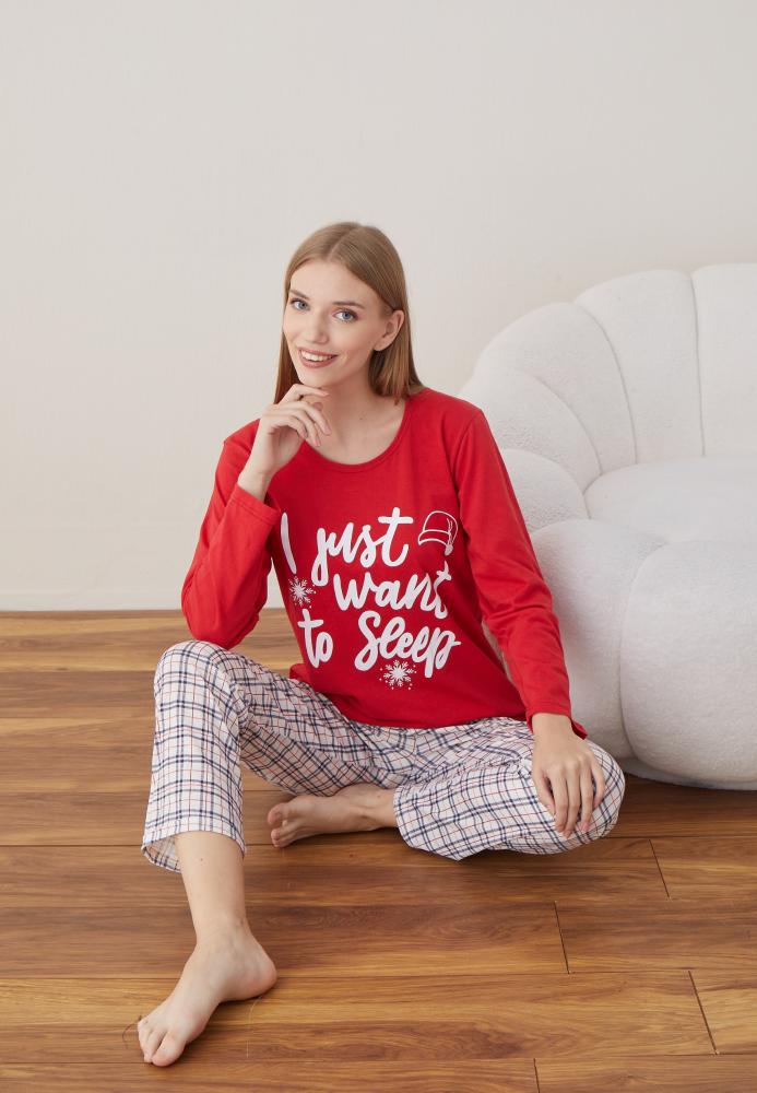 Pijama Dama Craciun ,maneca lunga ,pantaloni lungi,Engros